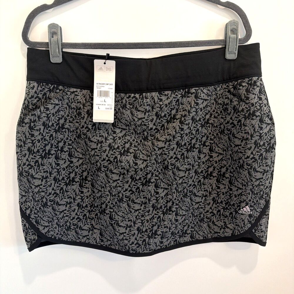 NWT Adidas Womens L Golf Skort Gray Black Print Stretch Athletic Pockets Skirt - Picture 2 of 14